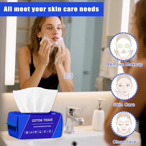 400 Count Disposable Face Towel, Dual-Textured Clean Wipes ? Dry/Wet Use, Ultra-Soft Facial Towels, Lint-Free Face Towel Disposable for Women Cleansing, Makeup, Travel