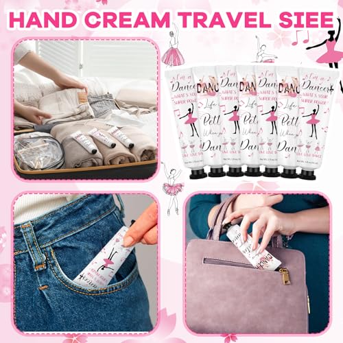 Loopeer 24 Pcs International Dance Day Gifts Bulk Double Side Hand Cream Set Small Motivational Dancer Team Gift Travel Size Moisturizing Hand Cream for Granddaughter Daughter Women Dry Cracked Hands