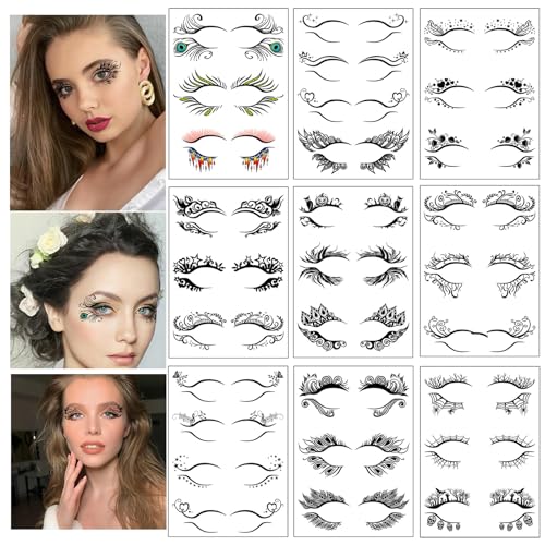 Eye shadow Tattoo Sticker, 60pcs Temporary Eye Tattoo Makeup Transfer Stickers Eyeliner Eyeshadow Sticker (Black)