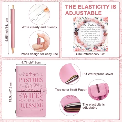 8 Pcs Pastor's Wife Appreciation Gifts Set Includes Leather Journal Pen Handbag Makeup Bag Mug Natural Stone Bracelet Bookmark Christian Faith Religious Gifts Mother's Day Thank You Gift