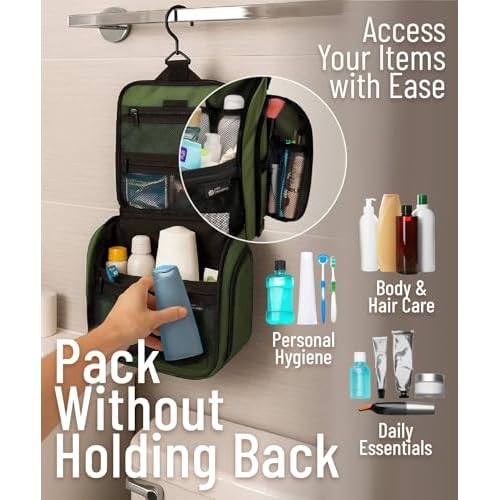 D&D Wanderlust D&D Hanging Toiletry Bag - Designer Travel Organizer for Makeup and Toiletries for Men and Women - Hang Case for Cosmetics and Toilet Accessories with Metal Swivel Hook