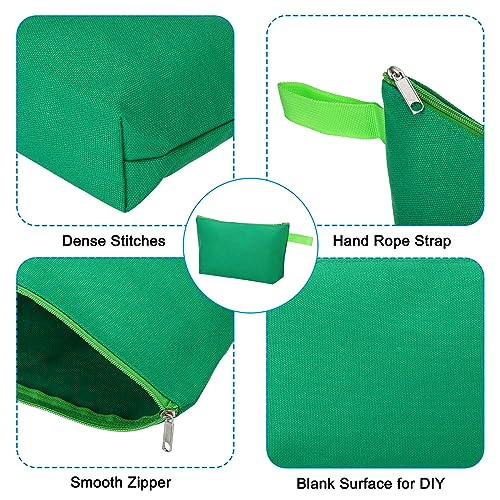 PATIKIL 10.2 x 5.5 Canvas Makeup Bags with Strap, 10 Pack Pencil Multipurpose Cosmetic Zipper Bag Case Travel Toiletry Storage Pouch Organizer for Home Office, Green
