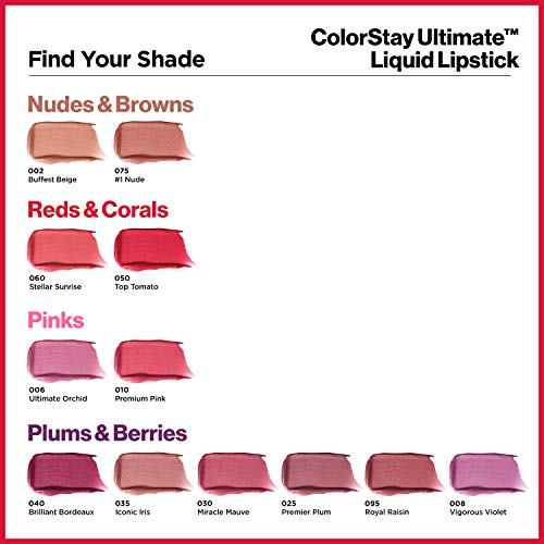 Revlon ColorStay Ultimate Liquid Lipstick, Longwear Rich Lip Colors, Wears for Up to 24 Hours, Satin Finish, 060 Ultimate Orchid, 0.1 fl oz