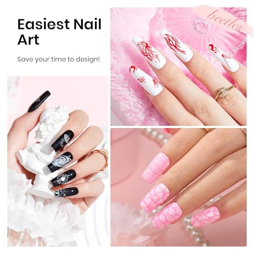 Beetles Nail Stamp Gel French Tip Nail Stamp Kit with Blooming Gel