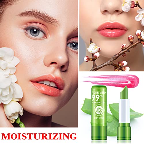 4 Pcs Aloe Vera Lipstick,Long Lasting Lip Care Nutritious Plumper Lip Balm Moisturizer Magic Temperature Color Change Lip Gloss