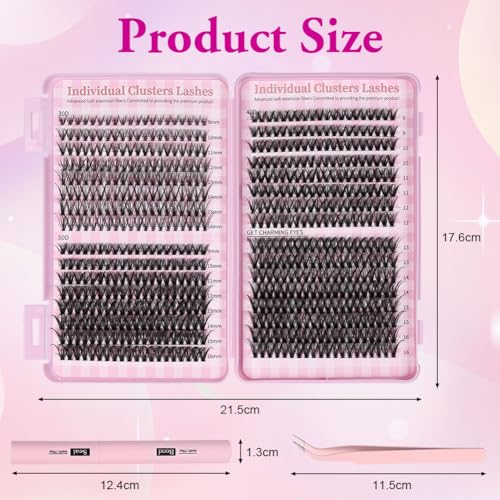 AOMIG Cluster Eyelash Extensions Kit, 640PCS Volume Fluffy Lash Clusters, 8-16mm Individual Lashes Kit with Eyelash Bond and Tweezers, Thick Eye Lash Clusters DIY Cat Eye Lashes Natural Looking