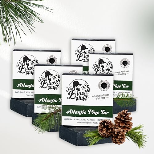 The Black Stuff All Natural Bar Soap for Men Handmade Cold Process Soaps with Organic Ingredients and Essential Oils - Mens Soap for Daily Use, Atlantic Pine Tar (5 Packs)