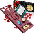SereneLife Premium Bathtub Tray Caddy with Gift Box and Bow Set, Expandable Bath Tray, Unique House Warming Gifts for Mom, Women, Wedding, Anniversary, Bridal Shower, Fit for All Tub - Stain Brown