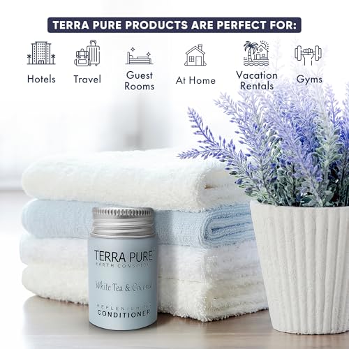 Travel Size Hotel Conditioner 300 Count 0.85 oz Bottles Guest Amenities for Hotels Vacation Rentals and Short Term Rentals Paraben Free Green Tea Scent Infused with Aloe and Olive Oil by H2O Therapy)