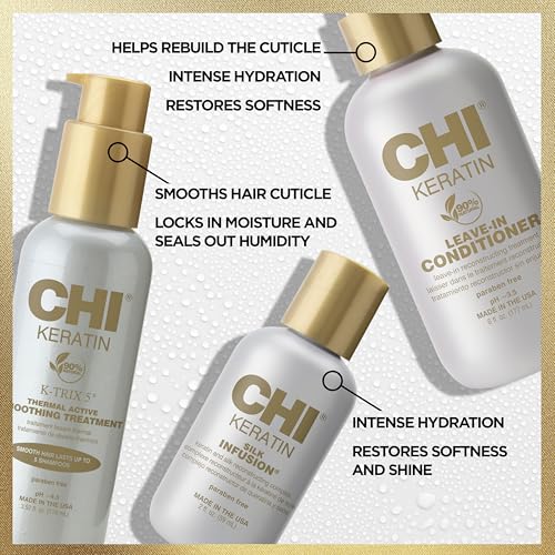 CHI Ultimate Smoothing Gift Kit, 2 Oz Keratin Silk Infusion, 3.92 Oz K-Trix & 2.26 Oz Leave-In Conditioner, Sulfate, Paraben, & Cruelty-Free (3 Items)