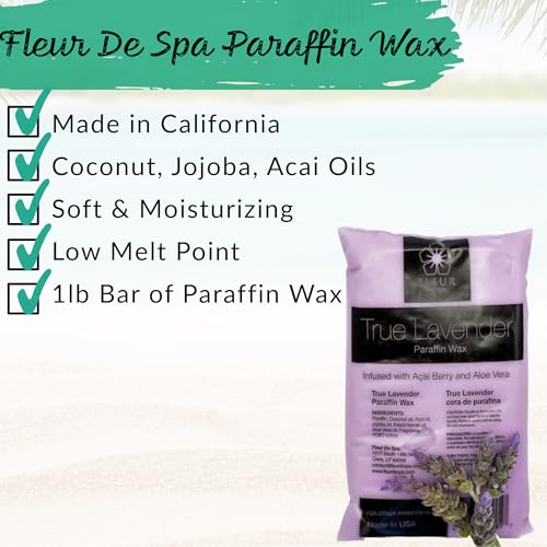 Paraffin Wax Refills 4lb by FLEUR DE SPA ? Made in USA ? Infused with Coconut & Jojoba Oils ? Moisturizing, Hydrating & Soothing for Hands, Feet & Body ? Spa & Home Use (4lb box, Lavender)