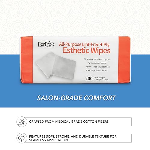 ForPro Professional Collection Esthetic Wipes, 4-Ply, Lint-Free, 200-Count Pack of 2 | 4" x 4" | Non-Woven | Soft & Strong | For Salon & Spa