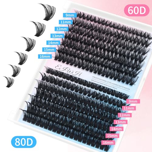 DIY Lash Extension Kit Volume Lash Clusters 60D+80D D Curl Individual 280 pcs Lashes Lash Clusters Kit Thick Eyelash Extension Kit Lash Bond Seal Lash Tweezers (60D&80D, Lash Kit)