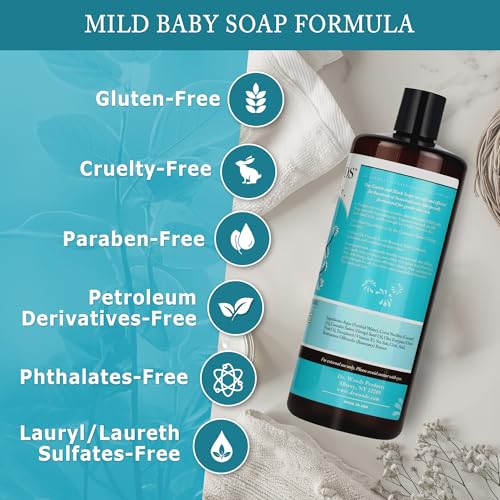 Dr. Woods Unscented Baby Mild Liquid Castile Soap - Natural Soap for Sensitive Skin, Gentle Cleanser with Hemp Oil and Vitamin E - Paraben, Sulfate, and Phthalate Free - 32 Fl Oz