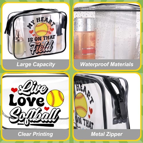 12 Pcs 8 x 6 x 2.4'' Softball Makeup Bag Cosmetic Bag Softball Gifts for Team Clear PVC Bags Softball Goodie Bag Stuffers Accessories for Women Cheer Case Toiletry Zipper Pouch Team Party Favors