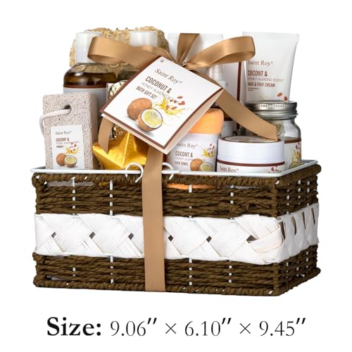 26 Pcs Coconut Honey Almond Spa Gift Basket for Women & Men Spa Gift Basket Luxury Bath and Body Basket Set, Large Luxury Home Spa Kit, Relaxing Self Care Pamper Gifts Birthday Bridal Shower