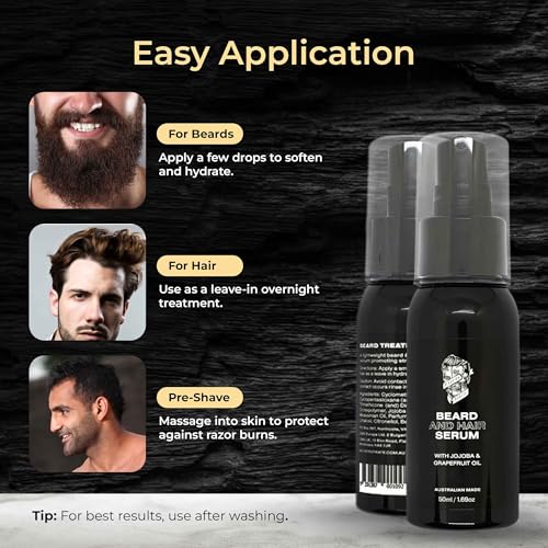 Beard & Hair Serum Smoothing Treatment with Antioxidants & Nutrient Rich Natural Oils, 1.69 Oz
