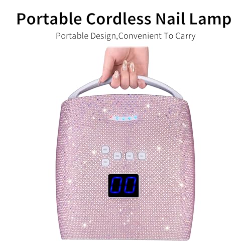 48W Cordless UV LED Nail Lamp,Rechargeable Gel Nail Dryer with Handle Nail Art Manicure Tools for Home and Salon (Pearl Pink Diamond)
