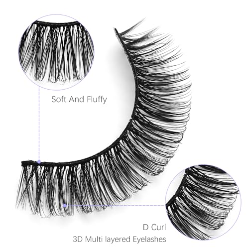 DSLONG 5 Pairs Natural Look D Curl Eyelashes With 18PCS Self Adhesive Eyelashes Strips, Manga Lashes Fluffy Cat Eye Lashes Looks Like Eyelash Extensions (D Curl)