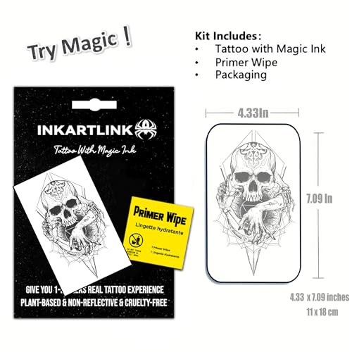 INKARTLINK Temporary Tattoos, Semi Permanent Tattoo Adult Art Design Waterproof Temp Tattoo Party Favors Tattoo Stickers Realistic Look, No Adhesive, Lasts 1-2 Weeks Black (Skull Compass)