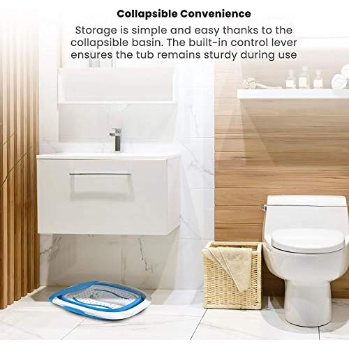 HoMedics Compact Pro Spa Collapsible Footbath with Heat Maintenance, Vibration Massage, ACU-Node Surface, Improves Circulation, Soothe Tired Muscles, Tub for Easy Storage, Blue and White