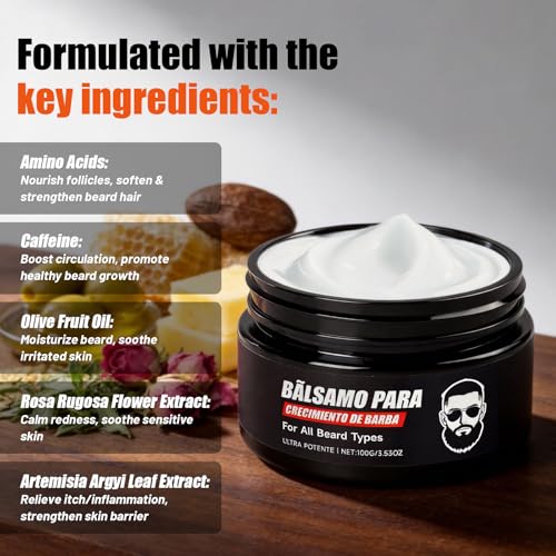 Para Barba Estimulante, Beard Care Cream Beard Growth Balm Ultra Potente B?lsamo de Crecimiento, New De Barba Hombre Moisturizes & Strengthens Facial Hair for Men 100ml / 3.5oz (1PCS)