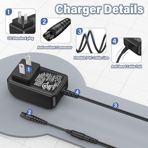5V 2A Trimmer Charger Replacement Compatible with Bell and Howell Vacutrim Beard Trimmer, Power Cord AC Adapter for Bell+Howell Vacutrim Professional Beard Trimmer Shaver Charging Plug Cable DC5V 5VDC