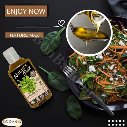 Nature Max Watercress Oil (3.38 oz / 100 ml) Nasturtium Officinale Roquette Rucola Arugula Rugula Cress Cold Pressed Non Gmo Pure Natural Herbal Cooking & Hair & Skin & Body