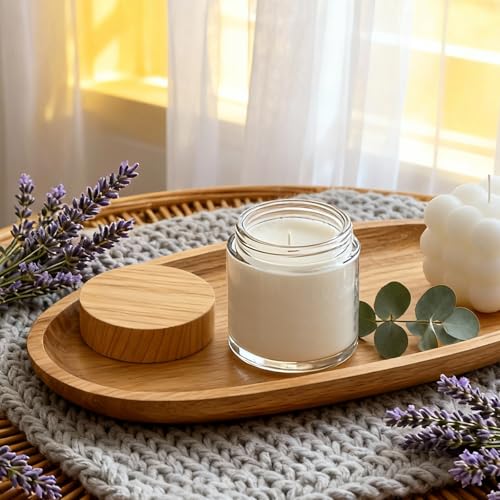 24Pcs 4 oz Small Glass Jars with Lids, Bumobum Clear Cosmetic Jars with Plastic Woodgrain Lids, 120ml Refillable Empty Containers for Cream, Salve, Powders and Lotion Storage