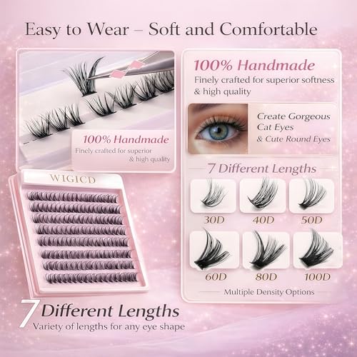 Lash Clusters Kit, Eyelash Clusters Individual Lash Extension Kit 480 Pcs D Curl Fluffy Wispy False Eyelashes Extensions Thin Band with Bond Seal Tweezers Brush Removers (30D+40D KIT 9-16mm)