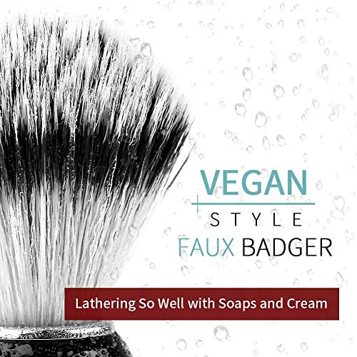 Anbbas Shaving Brush Synthetic Badger Hair with Stainless Steel Shaving Bowl,Black Acrylic Shaving Stand Holer for DE Razor Men Traditional Shave