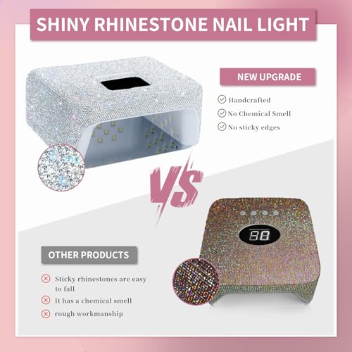 220W UV LED Nail Lamp, UV Light for Gel Nails, Wireless Rechargeable Professional Curing Lamp, with Portable Handle and Sparkly Rhinestones, LCD Display, Easy to Carry for Salon & Home