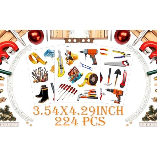 224 Pcs Tools Tattoos Temporary Stickers Maintenance worker Toolbox Mechanic Electrician Great father Party Supplies Decorations Camping Themed Birthday Favors Tattoos