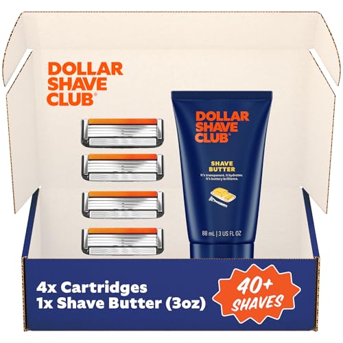 Dollar Shave Club | 4 Blade Razor Refills (4 Pack) and Shave Butter 3 ounce | Swift Rinse Blades for Longer and Thicker Hair | Razors for Men