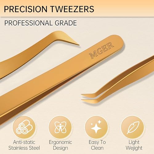 Isolation Tweezers for Eyelash Extensions for Volume, Isolation & Classic Lashes, Gold