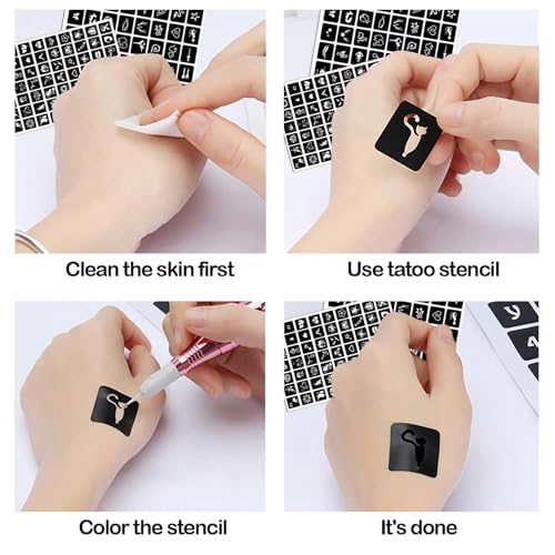 Henna Tattoo Stencil Kit 165+pcs, 23 Sheets Henna Stencils Glitter Airbrush Reusable Temporary Tattoo Stencils Indian Arabian Realistic Tattoo Stickers for Face Body Paint DIY