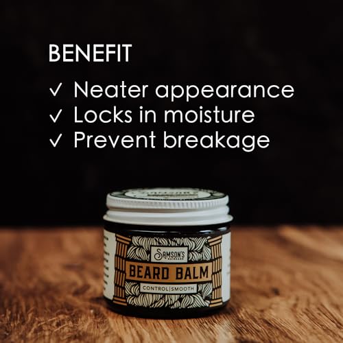 SAMSON'S HAIRCARE Beard Balm, Oil and Wax based, Softening, Taming, Nourishing, Essetial Oil Scent, 2 oz.