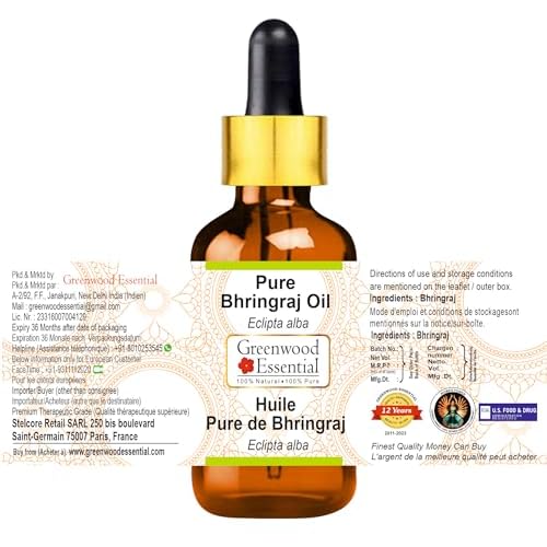 Greenwood Essential Bhringraj Oil (Eclipta alba) with Glass Dropper | Infused | Pure | Non-Sticky | Lightweight | for Scalp Application | Traditional Ayurvedic | Men & Women | 5ml (0.16 oz)
