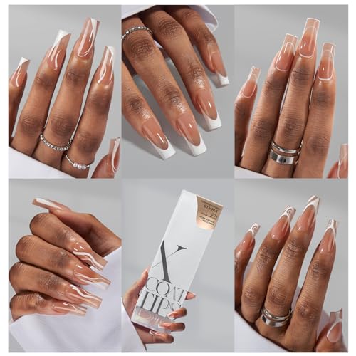 BTArtbox XCOATTIPS Pre-Designed French Gel Nails with Nail Glue & Primer Set
