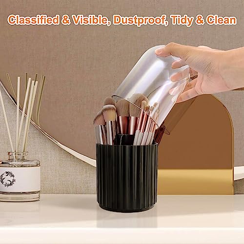 Makeup Brush Holder Organizer with Lid 360 Rotating Dustproof Storage Organizer, 5-Slot Makeup Brush Cup, Multifunctional Pen Holder for Makeup Brush Mascara or Eyeliner(Black)