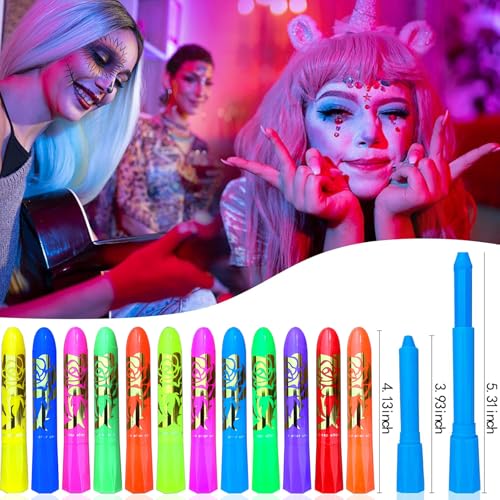 Glow in The Dark Face Body Paint, Glow In The Dark Under UV Black Light Sticks Makeup Neon Face Painting Kits for Adult Halloween Festival Accessory Glow Party Supplies (24 color pen)
