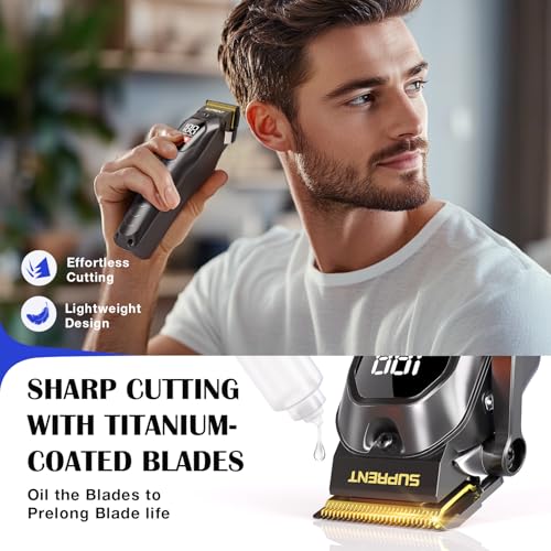 SUPRENT Hair Clippers Set for Men, Rechargeble USB-C Hair Trimmer for Professionals & Homecuts, LED Display (Black)