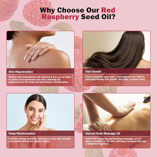 Plant Guru Red Raspberry Seed Oil 8 fl. oz. Cold Pressed Unrefined 100% Pure & Natural Carrier ? Ideal for Skin, Face, Body, and Hair Moisturizer. Great for DIY Soap, Creams, Lotions, and Lip Balms.