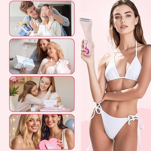 Electric Shaver for Women, Electric Razor for Womens, Bikini Trimmer with LCD Display, Rechargeable Body Hair Trimmer for Bikini Underarm Leg Arm Pubic, Pink