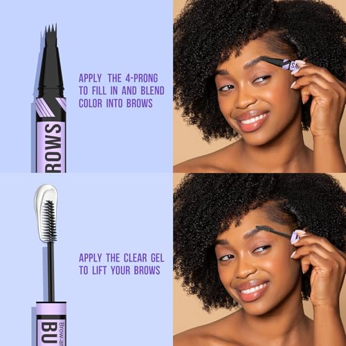 Vevivia Eyebrow Pen and Eyebrow Gel - Brow Pen 2-in-1 Eyebrow Pencils for Women with Micro-Fork Tip and Brow Gel Clear, Eyebrow Makeup for All-Day Defined, Fuller Brows, Dark Brown