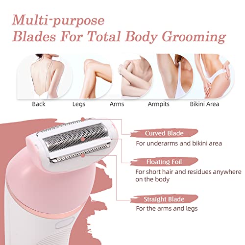YHC Electric Razor for Women ? 2-in-1 Waterproof Cordless Shaver for Legs, Underarms, Face & Bikini, Hypoallergenic Blades, Wet & Dry Use, USB Rechargeable (Pink).