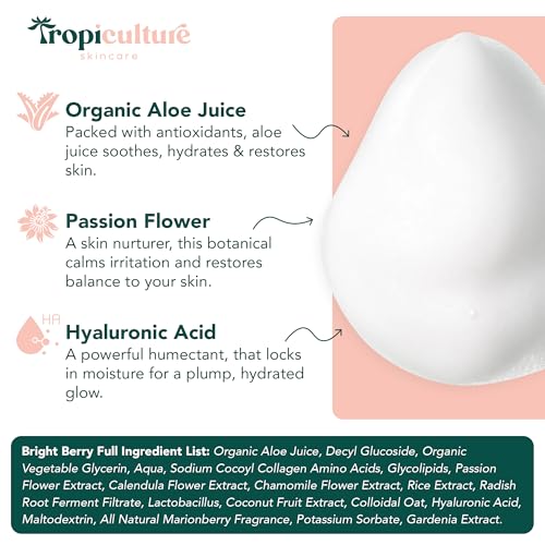 Tropiculture Clean Foaming Face Wash for Teens, Tweens & Kids | Gentle Face Cleanser for Girls | Bright Berry Hydrating Facial Cleanser | Natural, Non Toxic Skin care for Teens | Moisturizing