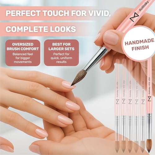 M ? Majesti Pink 100% Kolinsky Acrylic Nail Brush | Professional Acrylic Sculpting & Application Brush | Handcrafted Premium Nail Art Tool for Nail Technicians (#12)