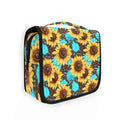 Hanging Toiletry Bag for Women Teal Art Floral Sunflower Makeup Bag Travel Essentials Toiletries Organizer Bag Flower Cosmetic Bag Foldable