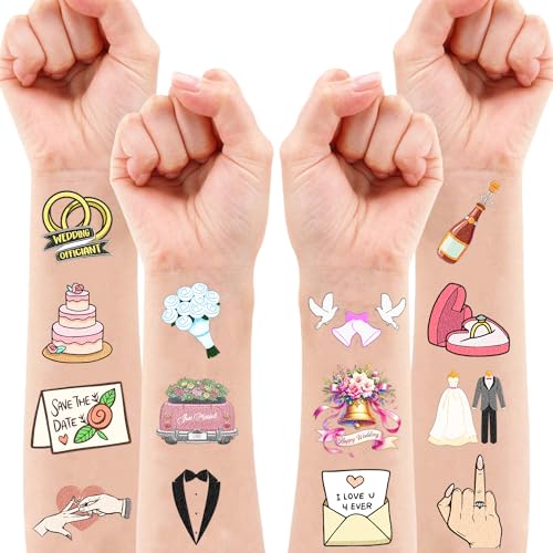100 PCS Wedding Birthday Party Decorations Favors Supplies Gold Bridal Ring Diamond Bachelorette Temporary Mr & Mrs Engagement Tattoos Stickers Girls Boys Classroom School Prizes Reward